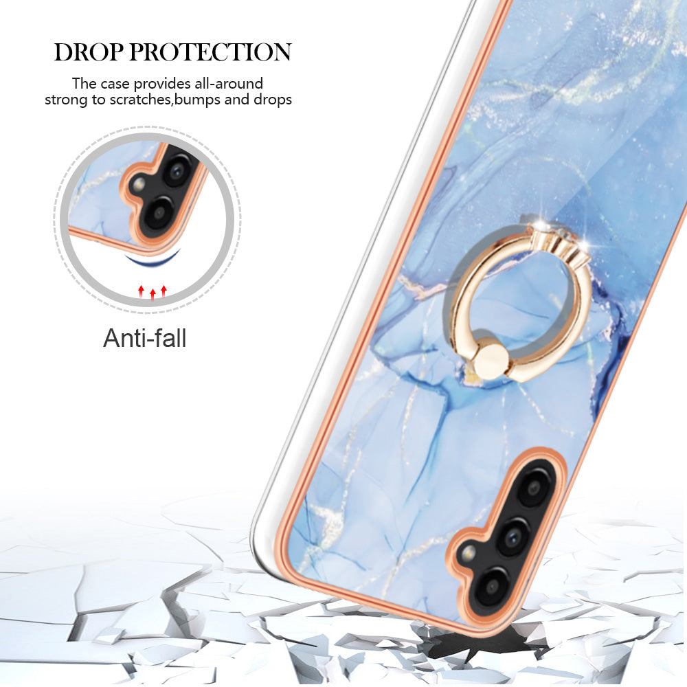 YB IMD Series-17 Style-E For Samsung Galaxy A55 5G Case 2.0mm TPU Marble Phone Cover with Ring Holder - Blue YB IMD Series-17 Style-E For Samsung Galaxy A55 5G Case 2.0mm TPU Marble Phone Cover with Ring Holder - Blue